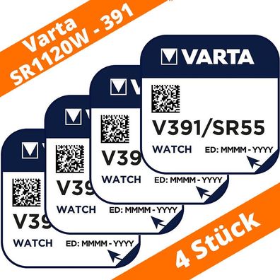 4 x Varta V 391 Knopfzelle Uhrenbatterie 1,55V SR1120W SR55 Silberoxid Watch