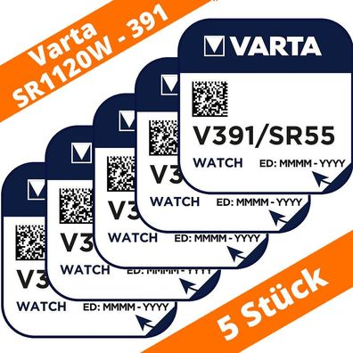 5 x Varta V 391 Knopfzelle Uhrenbatterie 1,55V SR1120W SR55 Silberoxid Watch