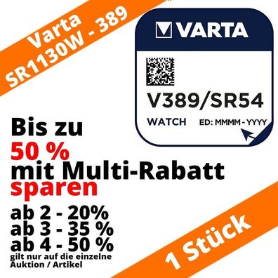 1 x Varta V389 Uhrenbatterie 1,55V SR1130W SR54 LR54 10GA bis zu 50% sparen