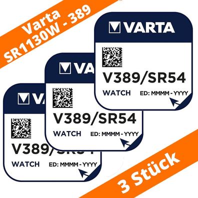 3 x Varta V389 Uhrenbatterie 1,55V SR1130W SR54 LR54 10GA Knopfzelle Silberoxid