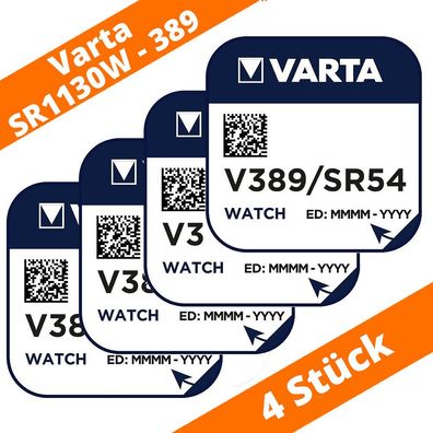 4 x Varta V389 Uhrenbatterie 1,55V SR1130W SR54 LR54 10GA Knopfzelle Silberoxid