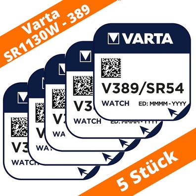 5 x Varta V389 Uhrenbatterie 1,55V SR1130W SR54 LR54 10GA Knopfzelle Silberoxid