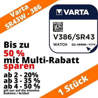 1 x Varta V386 Uhrenbatterien 1,55 V SR43SW SR1142W 186 12GA bis zu 50% sparen