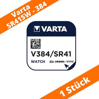 1 x Varta V384 Uhrenbatterie 1,55 V SR41SW SR736 RW37 Knopfzelle Silberoxid