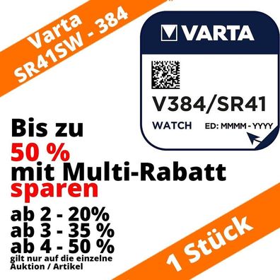 1 x Varta V384 Uhrenbatterie 1,55 V SR41SW SR736 RW37 bis zu 50% sparen