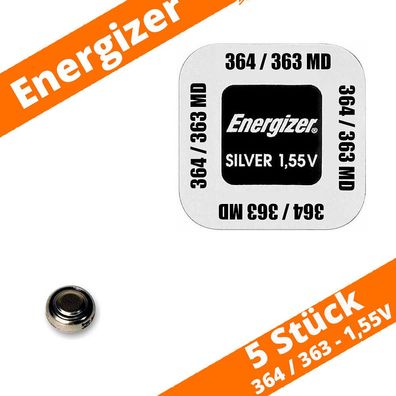 5 x 364 / 363 Energizer Uhrenbatterie Knopfzelle SR60 SR621 Silberoxid 1,55 V