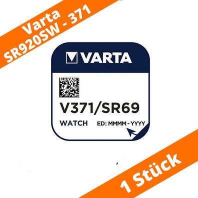 1 x VARTA V371 Knopfzellen Uhrenbatterie Silberoxid V371 SR69 SR920SW SR920 AG6