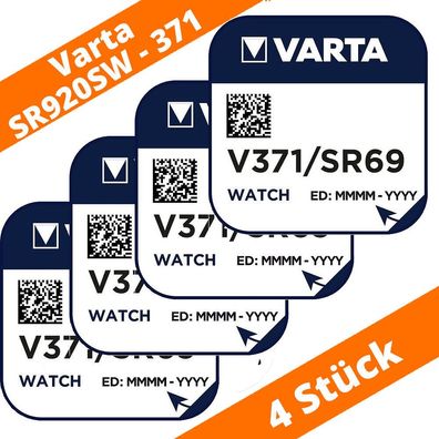 4 x VARTA V 371 Knopfzellen Uhrenbatterie Silberoxid V371 SR69 SR920SW SR920 AG6