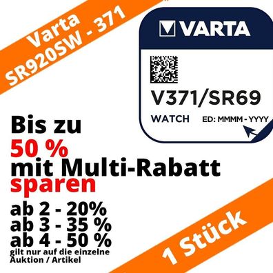 1 x VARTA V371 Knopfzellen V371 SR69 SR920SW SR920 AG6 bis zu 50% sparen