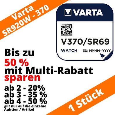 1 x Varta V370 Uhrenbatterie 1,55V SR920W SR69 Knopfzelle bis zu 50% sparen
