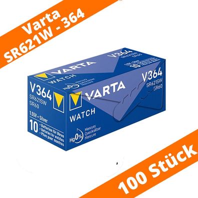 100 x V364 Uhren-Batterie Knopfzelle SR60 SR621SW AG1 VARTA Neu Silberoxid 364