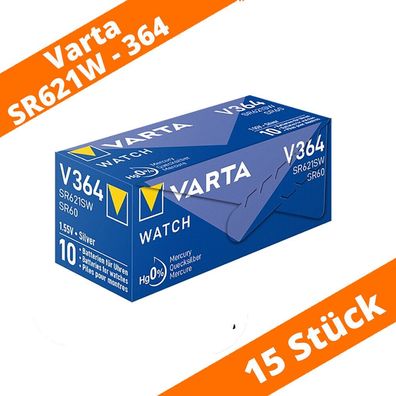 15 x V364 Uhren-Batterie Knopfzelle SR60 SR621SW AG1 VARTA Neu Silberoxid 364