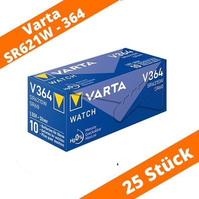 25 x V364 Uhren-Batterie Knopfzelle SR60 SR621SW AG1 VARTA Neu Silberoxid 364