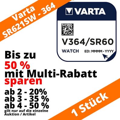 1 x V364 Varta Uhren-Batterie Knopfzelle SR60 SR621SW AG1 sparen Sie bis zu 50%
