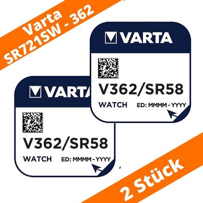 2 x Varta V362 Uhrenbatterie Knopfzelle SR58 SR721SW AG11 Silberoxid 1,55V
