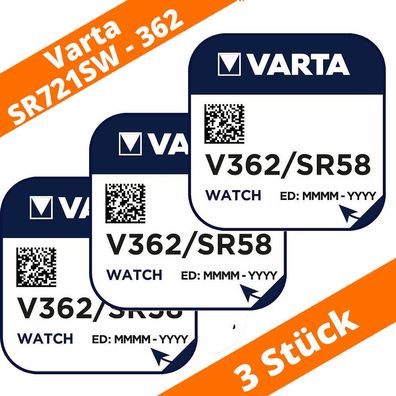 3 x Varta V362 Uhrenbatterie Knopfzelle SR58 SR721SW AG11 Silberoxid 1,55V