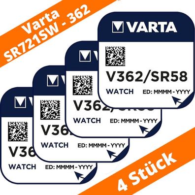 4 x Varta V362 Uhrenbatterie Knopfzelle SR58 SR721SW AG11 Silberoxid 1,55V