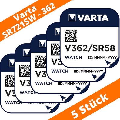 5 x Varta V362 Uhrenbatterie Knopfzelle SR58 SR721SW AG11 Silberoxid 1,55V