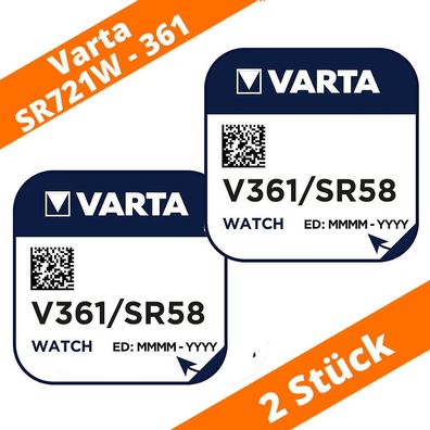 2 x Varta V361 SR721W Uhrenbatterie SR58 RW 410 22mAh Knopfzelle Silberoxid