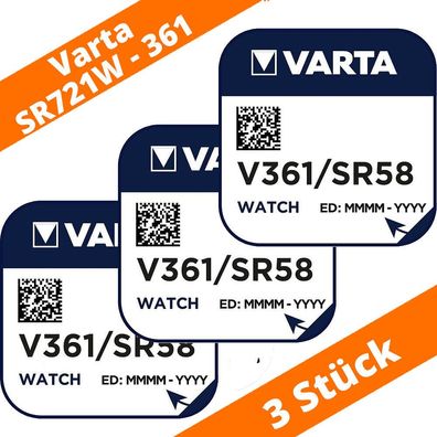 3 x Varta V361 SR721W Uhrenbatterie SR58 RW 410 22mAh Knopfzelle Silberoxid