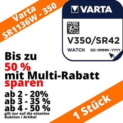 1 x Varta V350 SR42W Uhrenbatterie SR1136W 1,55V bis zu 50% sparen Knopfzelle