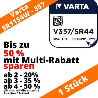 1 x Varta V357 SR44W Uhrenbatterie LR44 SR1154W AG13 bis zu 50% sparen