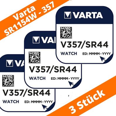 3 x Varta V357 SR44W Uhrenbatterie LR44 SR1154W AG13 Knopfzelle Silberoxid