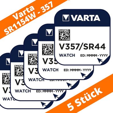 5 x Varta V357 SR44W Uhrenbatterie LR44 SR1154W AG13 Knopfzelle Silberoxi