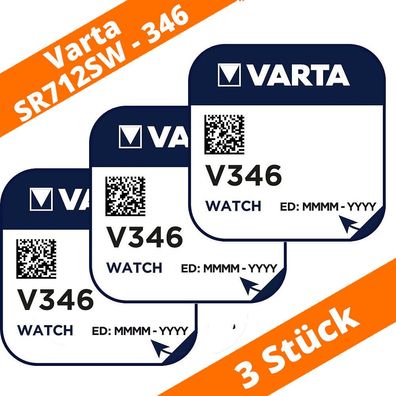 3 x Varta V346 SR712SW Uhrenbatterie 1,55 V SR712 Silberoxid Knopfzelle NEU