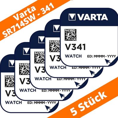 5 x Varta V341 SR714SW Uhrenbatterie 1,55 V SR714 RW322 Silberoxid Knopfzelle
