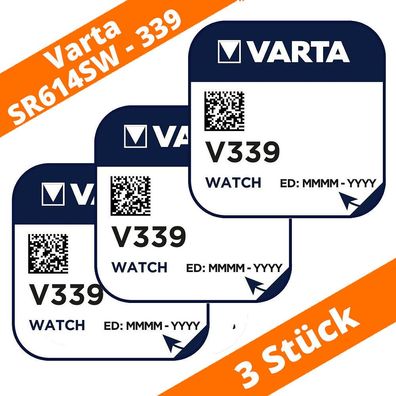 3 x Varta V339 Uhrenbatterie 1,55 V SR614SW 11mAh Batterie Knopfzelle NEU