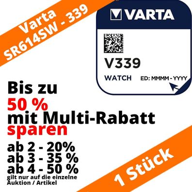 1 x Varta V339 Uhrenbatterie 1,55V SR614SW Batterie Knopfzelle bis zu 50% sparen