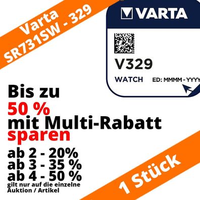 1 x Varta V329 Batterie SR731SW Silberoxid Watch 1,55V bis zu 50% sparen Uhr
