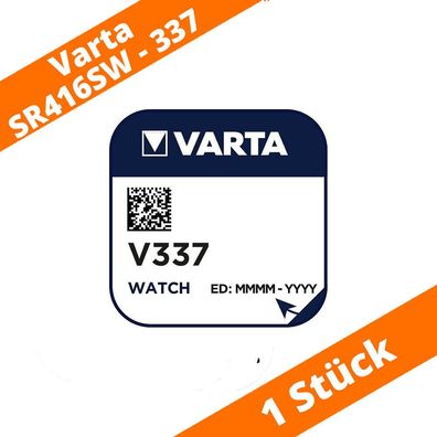 1 x Varta V337 Uhrenbatterie 1,55 V SR416SW Batterie Knopfzelle Silberoxid