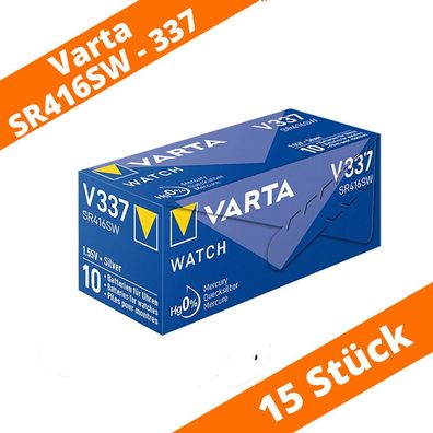 15 x Varta V337 Uhrenbatterie 1,55 V SR416SW Batterie Knopfzelle Silberoxid