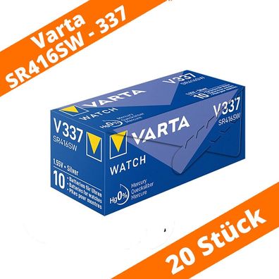 20 x Varta V337 Uhrenbatterie 1,55 V SR416SW Batterie Knopfzelle Silberoxid