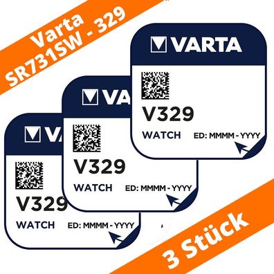 3 x Varta V329 Uhren Batterie Knopfzelle SR731SW Silberoxid Watch 1,55V