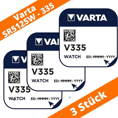 3 x Varta V335 Uhrenbatterie 1,55 V SR512SW Batterie Knopfzelle Silberoxid
