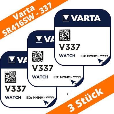 3 x Varta V337 Uhrenbatterie 1,55 V SR416SW Batterie Knopfzelle Silberoxid