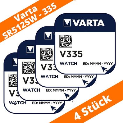 4 x Varta V335 Uhrenbatterie 1,55 V SR512SW Batterie Knopfzelle Silberoxid
