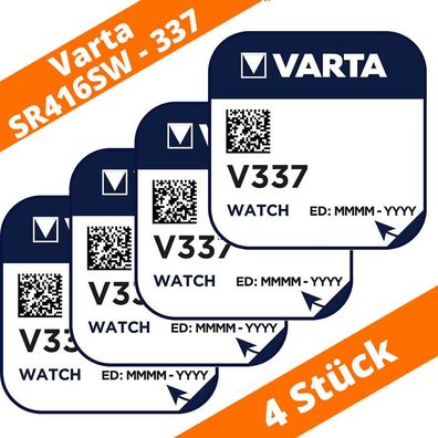 4 x Varta V337 Uhrenbatterie 1,55 V SR416SW Batterie Knopfzelle Silberoxid