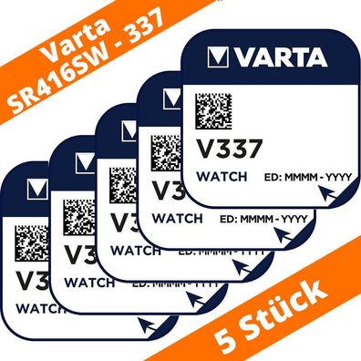 5 x Varta V337 Uhrenbatterie 1,55 V SR416SW Batterie Knopfzelle Silberoxid