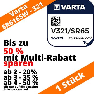 1 x Varta V321 Uhrenbatterie 1,55 V SR616SW SR65 RW 321 bis zu 50% sparen