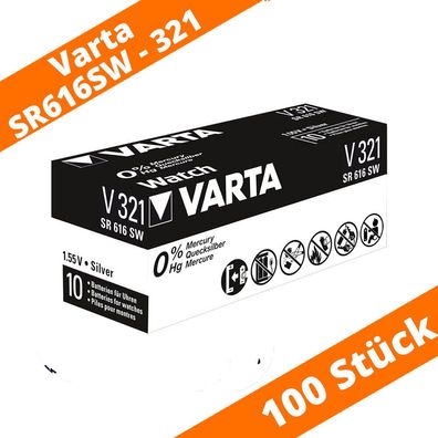 100 x Varta V321 Uhrenbatterie 1,55 V SR616SW SR65 RW 321 Knopfzelle Silberoxid