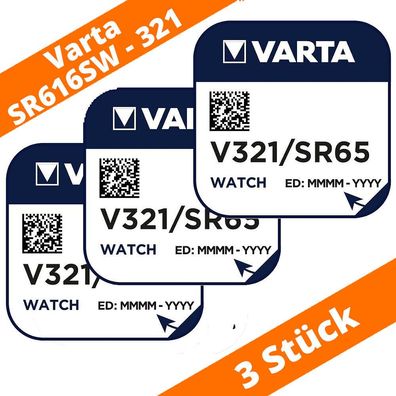 3 x Varta V321 Uhrenbatterie 1,55 V SR616SW SR65 RW 321 Knopfzelle Silberoxid