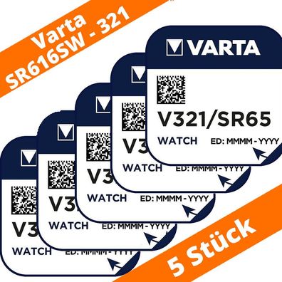 5 x Varta V321 Uhrenbatterie 1,55 V SR616SW SR65 RW 321 Knopfzelle Silberoxid