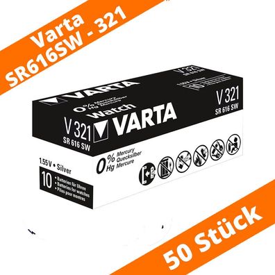 50 x Varta V321 Uhrenbatterie 1,55 V SR616SW SR65 RW 321 Knopfzelle Silberoxid