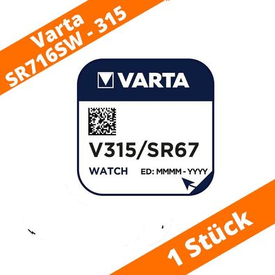 1 x Varta V315 Uhrenbatterie 1,55 V SR716SW SR67 Watch Knopfzelle Silberoxid