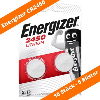 10 x Energizer CR 2450 Lithium Batterie Knopfzelle DL2450 3V- 5 x 2er VPE
