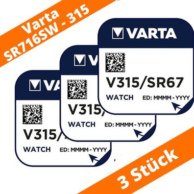 3 x Varta V315 Uhrenbatterie 1,55 V SR716SW SR67 Watch Knopfzelle Silberoxid